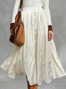 INAWLY Women's Solid Color Casual Versatile Daily Skirt - Apricot - View 3