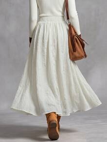 INAWLY Women's Solid Color Casual Versatile Daily Skirt - Apricot - View 2