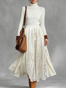 INAWLY Women's Solid Color Casual Versatile Daily Skirt - Apricot - View 5