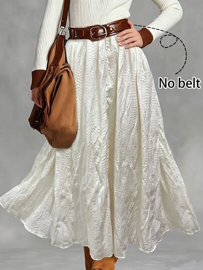 INAWLY Women's Solid Color Casual Versatile Daily Skirt