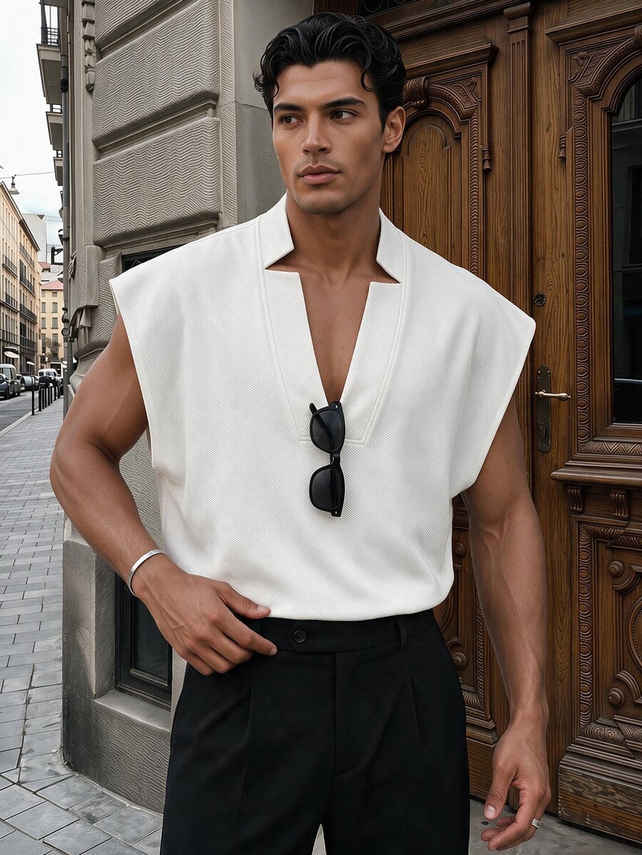 SIGLOCORE Men's Summer Casual Versatile Solid Color Wide Tank Top - White - View 1