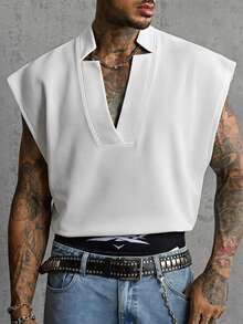 SIGLOCORE Men's Summer Casual Versatile Solid Color Wide Tank Top - White - View 4