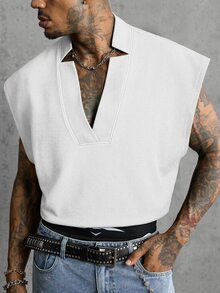 SIGLOCORE Men's Summer Casual Versatile Solid Color Wide Tank Top - White - View 5