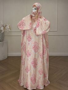 Yasmyna Women's Loose Casual Floral Print Comfortable Soft Fabric Elegant Prayer Robe - Baby Pink - View 5
