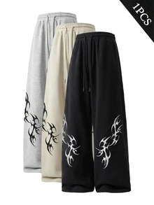 Gym Rark Men's Gothic Print Drawstring Waist Wide Leg Sweatpants, Gym - Black - View 1