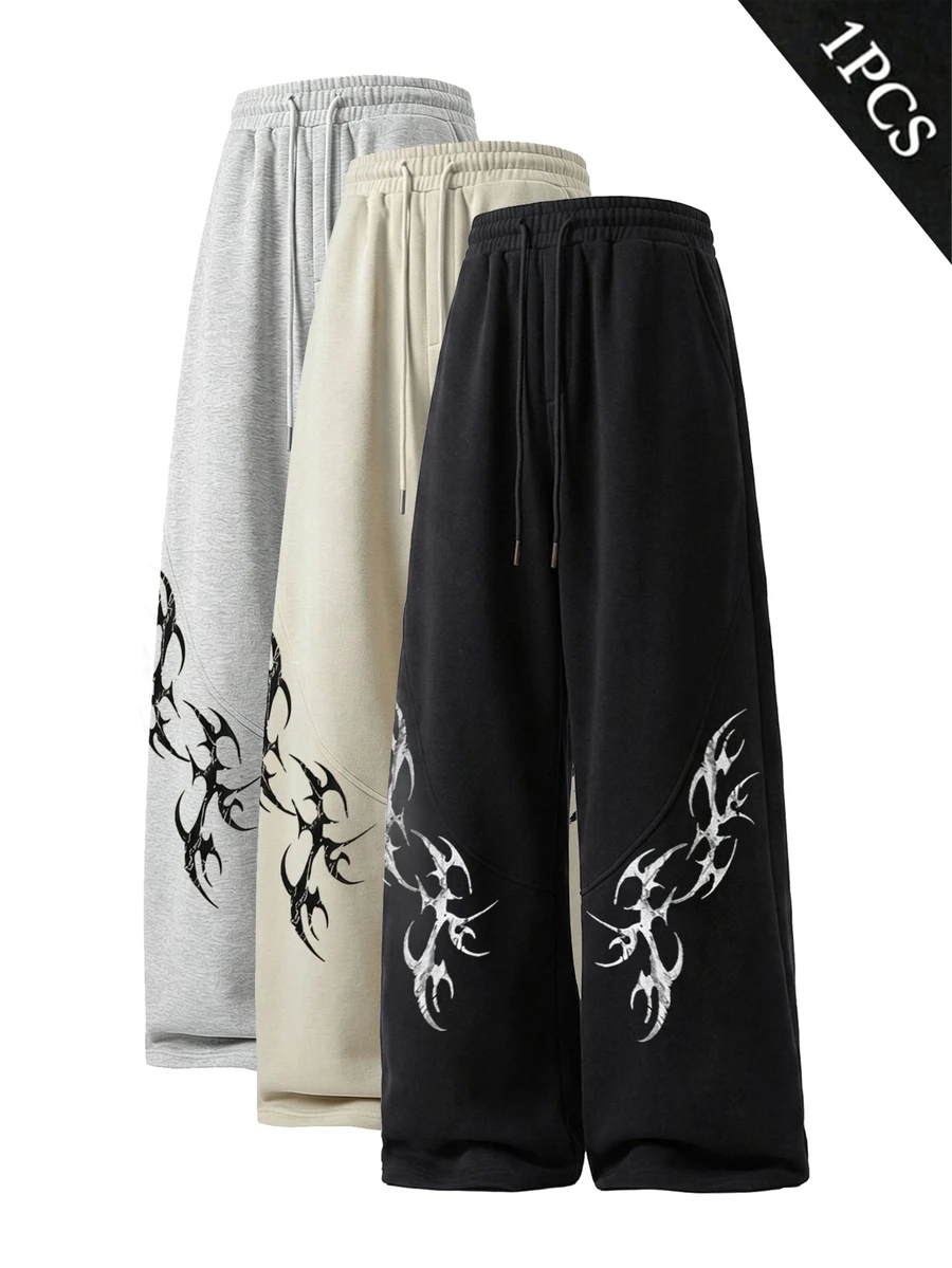 Gym Rark Men's Gothic Print Drawstring Waist Wide Leg Sweatpants, Gym - Black - View 1