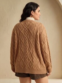 Anewsta Fashionable Modern Autumn/Winter Khaki Sweater With Heavy Beaded Bee Decor, Textured Knit For Commute, Casual And Outdoor Wear For Women - Khaki - View 8