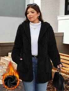 Comfylo 愛心圖案雙面毛絨連帽夾克 - 黑色 - 查看 9