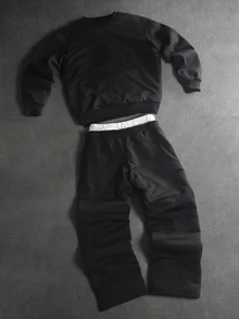 PAVTROS Men's Letter Embossed Long Sleeve Sweatshirt And Sweatpants Casual Set - Black - View 6