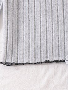 Teen Girls 2-Piece Lounge Set, Brushed Ribbed Long Sleeve Top Long Pants, V-Neck Frill Trim Bow Detail, Soft Elastic Fabric, Sweet Cute Autumn - Grey - View 7