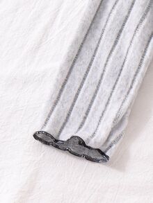 Teen Girls 2-Piece Lounge Set, Brushed Ribbed Long Sleeve Top Long Pants, V-Neck Frill Trim Bow Detail, Soft Elastic Fabric, Sweet Cute Autumn - Grey - View 4