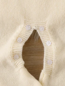 SHEIN 新生兒嬰兒毛衣式連身衣附襪子，彼得潘領＋精緻刺繡，長袖小紳士風，百搭日常爬行套裝 - 米色 - 查看 7