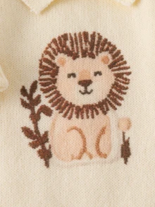 SHEIN 新生兒嬰兒毛衣式連身衣附襪子，彼得潘領＋精緻刺繡，長袖小紳士風，百搭日常爬行套裝 - 米色 - 查看 5