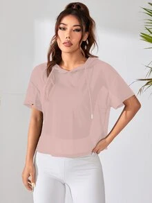 Eassivo Eassivo 女士纯色简约日常连帽运动衫 - 粉色 - 查看 7