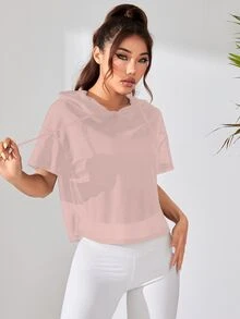 Eassivo Eassivo 女士纯色简约日常连帽运动衫 - 粉色 - 查看 5