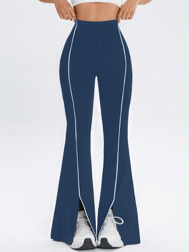 Eassivo Eassivo Contrast Trim High Waist Skinny Flare Leg Sporty Pants - Royal Blue - View 5