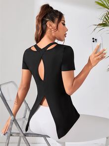 Eassivo Eassivo 透气运动T恤健身背心健身房女式衬衫 - 黑色 - 查看 4