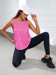 SHEIN Sports Camo Pattern Twist Hem Sports Teeworkout Tank Top - Hot Pink - View 4
