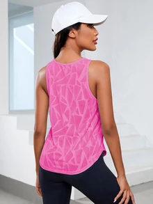 SHEIN Sports Camo Pattern Twist Hem Sports Teeworkout Tank Top - Hot Pink - View 2