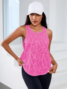 SHEIN Sports Camo Pattern Twist Hem Sports Teeworkout Tank Top - Hot Pink - View 6