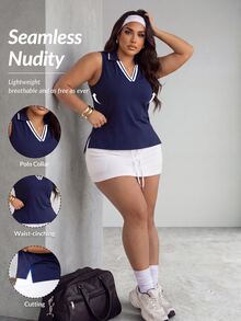 Slayform Women's Plus Size Striped Colorblock Sports Tank Top For Running And Tennis - Blue - View 1