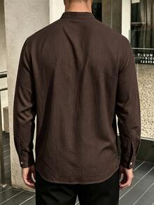 Manfinity Homme Men's Minimalist Casual Versatile Single-Breasted Long Sleeve Shirt For Office Vacation Holiday And Commute Coffee Brown Autumn - Coffee Brown - View 2