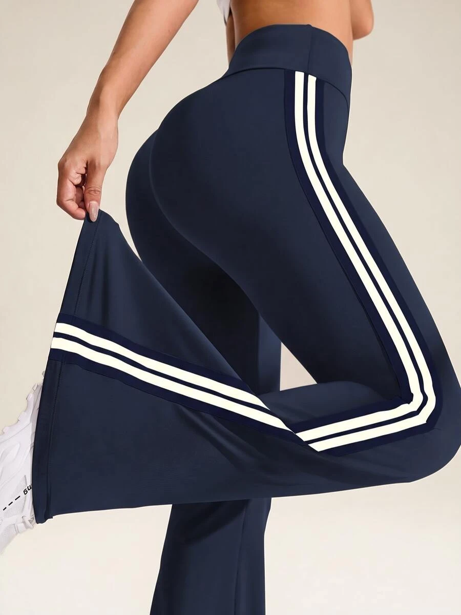 Eassivo Eassivo Pantalones deportivos de cintura alta de campana con rayas de contraste de color
