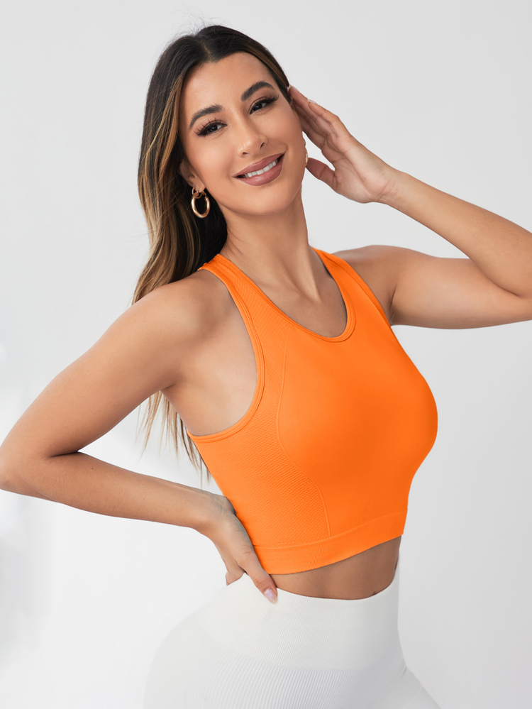 Eassivo Eassivo High Stretch Seamless Red Orange Sports T-Shirt & Tank Top,Stylish Summer Athleisure Gym Workout Clothing For Athletic Women,Athletic Sets Shirt - Orange - View 6