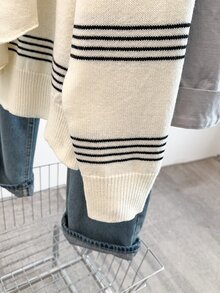 GlowEve CURVE Plus White Pattern Drop Shoulder Sweater With Shawl Autumn Graduation Vacation Casual Elegant - Multicolor - View 7