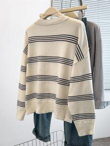 GlowEve CURVE Plus White Pattern Drop Shoulder Sweater With Shawl Autumn Graduation Vacation Casual Elegant - Multicolor - View 2
