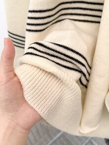 GlowEve CURVE Plus White Pattern Drop Shoulder Sweater With Shawl Autumn Graduation Vacation Casual Elegant - Multicolor - View 9