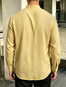 Manfinity Homme Men's Minimalist Versatile Single-Breasted Long Sleeve Shirt For Office And Commute - Yellow - View 2