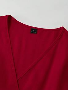 Louniche Standard Size Women's Ruffle V-Neck Fitted Vacation Elegant Mid-Length Dress - Red - View 7