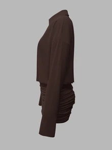 Coastalzia 2025 Women's Fashionable Solid Color Front Button Mini Dress - Coffee Brown - View 6