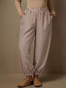Freevana Plus Size Women's Striped Casual Versatile Wide-Leg Pants For Everyday Wear, Fall Winter 2026 - Multicolor - View 1