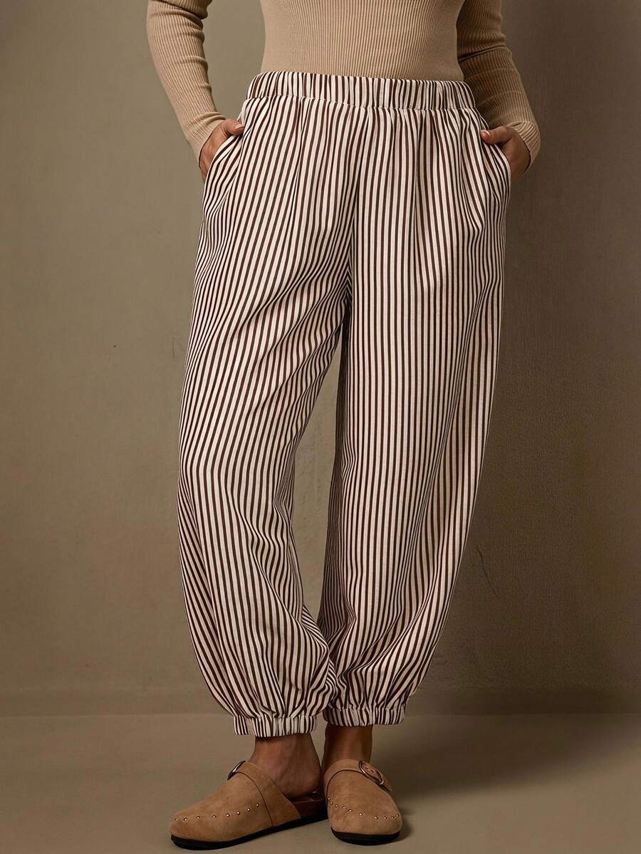 Freevana Plus Size Women's Striped Casual Versatile Wide-Leg Pants For Everyday Wear, Fall Winter 2026 - Multicolor - View 1