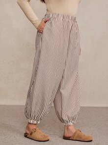 Freevana Plus Size Women's Striped Casual Versatile Wide-Leg Pants For Everyday Wear, Fall Winter 2026 - Multicolor - View 4