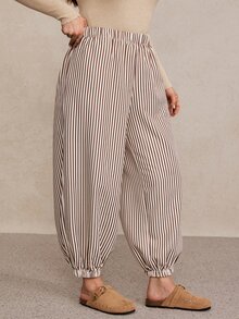 Freevana Plus Size Women's Striped Casual Versatile Wide-Leg Pants For Everyday Wear, Fall Winter 2026 - Multicolor - View 3