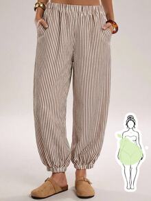Freevana Plus Size Women's Striped Casual Versatile Wide-Leg Pants For Everyday Wear, Fall Winter 2026 - Multicolor - View 7