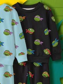 TEENAGE MUTANT NINJA TURTLES | SHEIN 男嬰卡通印花 2 件套 4 入組，圓領長袖衛衣與收口長褲 T-Set，春秋休閒套裝 - 彩色 - 查看 5