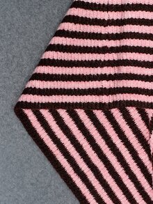ROMWE Y2K Women's Striped Drop Shoulder Long Sleeve Casual Drawstring Hooded Sweater - Brown - View 12