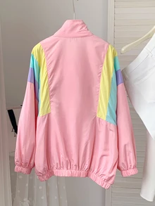 Comfortcana Colorblock jacka med sänkta axlar och dragkedja för höst/vinter - Multifärgad - Visa 2