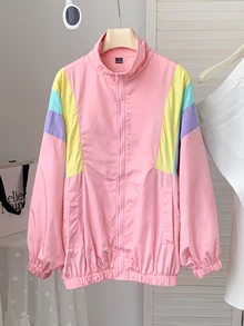 Comfortcana Colorblock jacka med sänkta axlar och dragkedja för höst/vinter - Multifärgad - Visa 4