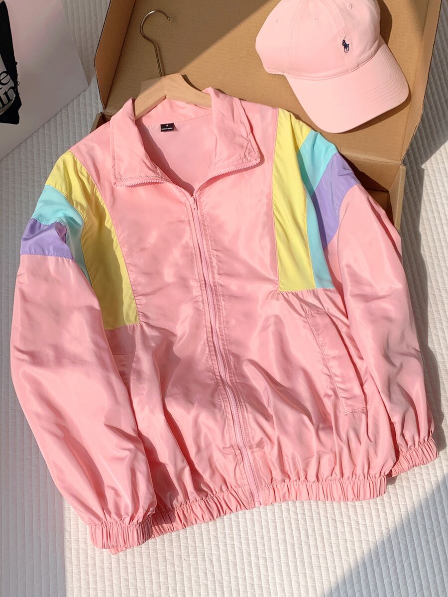 Comfortcana Colorblock jacka med sänkta axlar och dragkedja för höst/vinter - Multifärgad - Visa 1