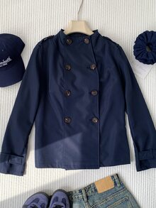 Comfortcana Women's Solid Color Button Decor Long Sleeve Trench Coat, Autumn,Fall,Winter - Navy Blue - View 7