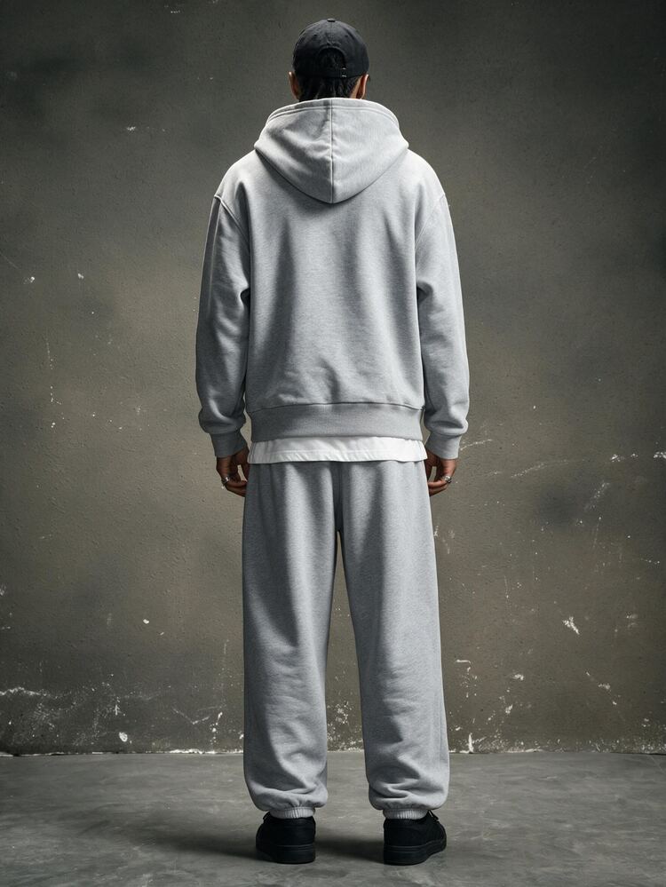 SHEIN 2pcs/Set Kids Tween Boy Casual Large Letter Graphic Hoodie & Sweatpants Set, Heather Grey, Suitable For Autumn/Winter, Family Gathering, Back To School, Sports, Play, Birthday Party, Photo, Vacation, Holiday - Grey - View 4
