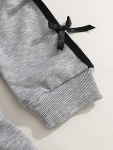 Genkimix Young Girls Leopard Bowknot Sweatshirt Dress, Ribbon Bows Ruffle Hem Casual Dress, Cute Gray Long Sleeve Pullover Tunic - Grey - View 7