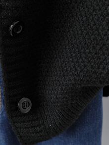 Linhara Plus Size Women's Solid Color Round Neck Pocket Knitted Cardigan Loose Drop Shoulder Long Sleeve Single-Breasted Sweater Jacket Slouchy Thick Flattering Versatile Casual Layering Top For Spring And Autumn - Black - View 7