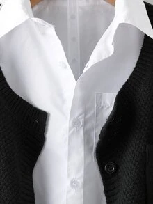 Linhara Plus Size Women's Solid Color Round Neck Pocket Knitted Cardigan Loose Drop Shoulder Long Sleeve Single-Breasted Sweater Jacket Slouchy Thick Flattering Versatile Casual Layering Top For Spring And Autumn - Black - View 6