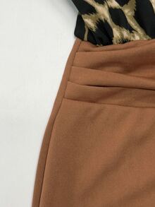 GlowEve CURVE Plus Size Women's Patchwork Leopard Print Long Sleeve Ruched Fitted Elegant Sexy Dress Autumn Party Night Tan - Brown - View 6